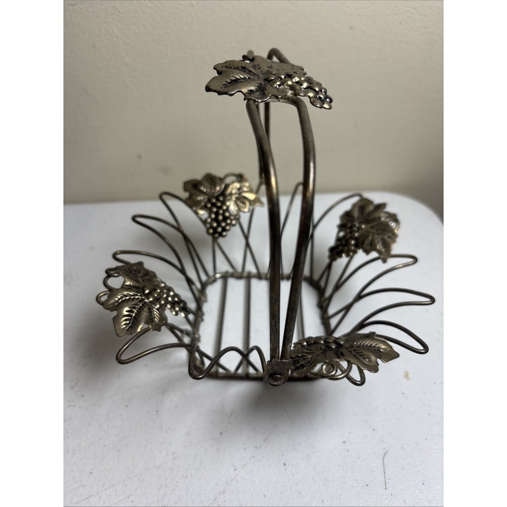 Studio Silversmiths Silver Plated‎ Condiment  Basket W Handle Grapes Leaves